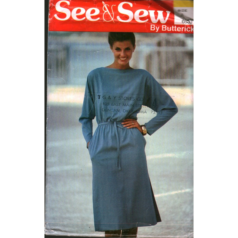 Vintage See & Sew Butterick 6630 Misses Dress Belt Sewing Pattern Size A P-S-M